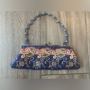 ALDO EMBROIDERED AND BEADED SMALL COLORFUL CLUTCH PURSE with chain